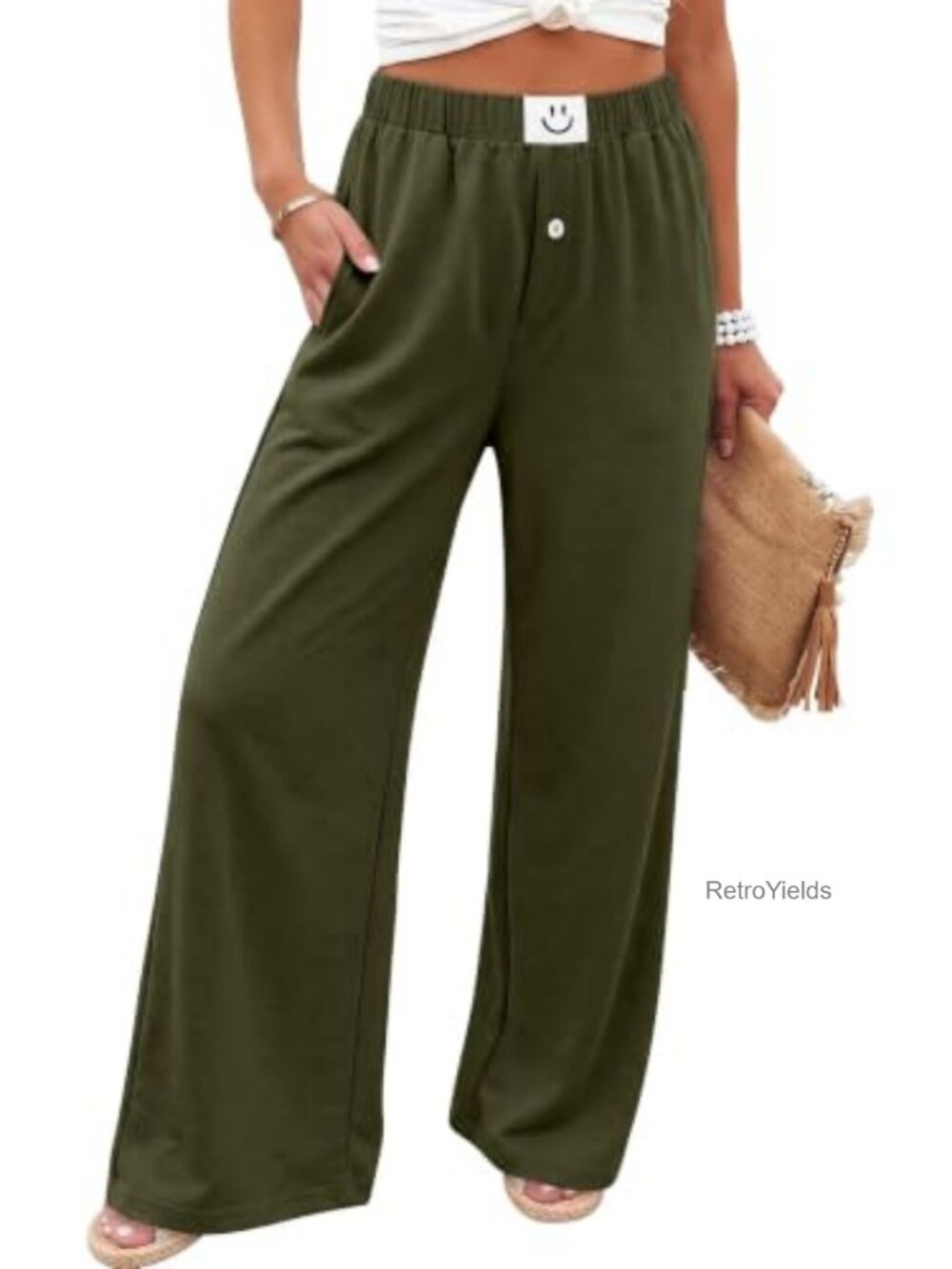 Wide Leg Palazzo Pants Gingham Flowy Trousers with Pockets Casual Summer Beach
